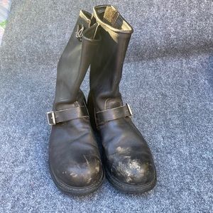 Black leather motorcycle boots